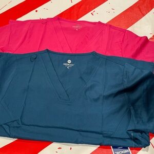 Medichic Women's V-Neck Scrub Tops - Pink and Blue